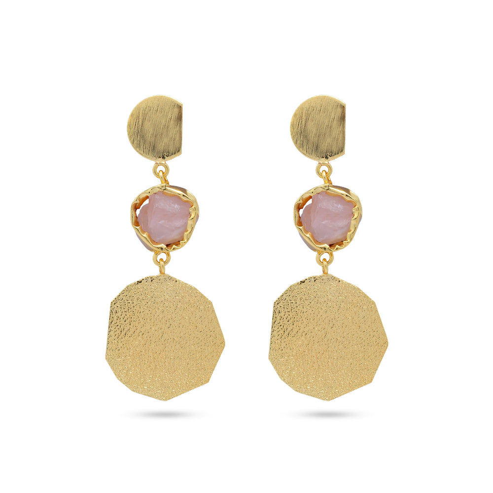 Pink Three Layer Hanging Earrings: 18K Gold Plated