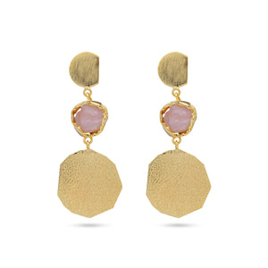 Pink Three Layer Hanging Earrings: 18K Gold Plated