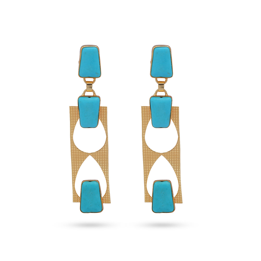 Blue Sapphire Like Stone Long Earrings: 18K Gold Plated