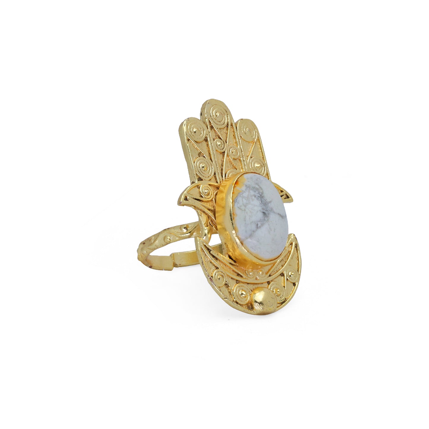 Hamsa Ring with White Stone