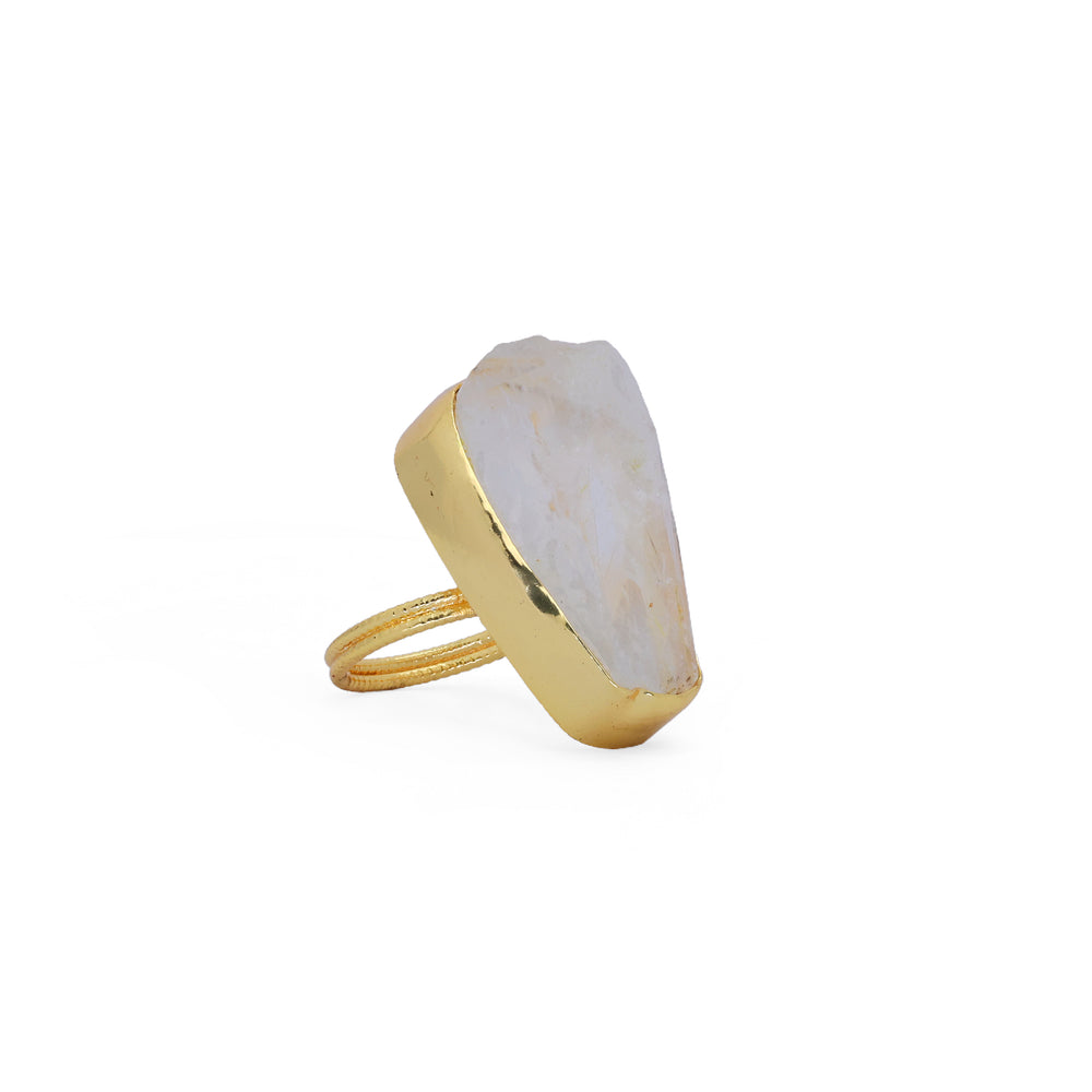 Translucent White Stone Rings in Brass: 18K Gold Plated