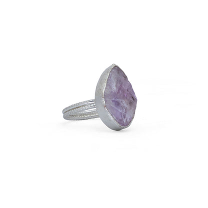 Purple Stone Ring in White Metal