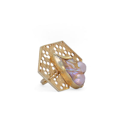 Honey Comb Ring With White Stone