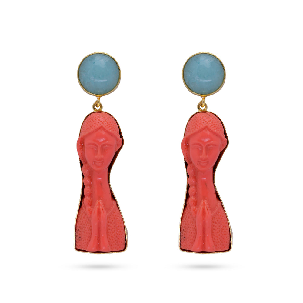 Mermaid Red Stone Earrings: 18K Gold Plated