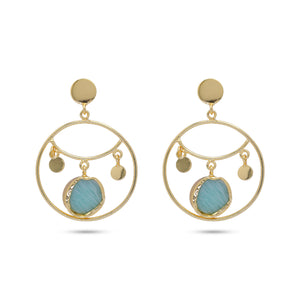 Aesthetic Green Stone Hoop Earrings: 18K Gold Plated