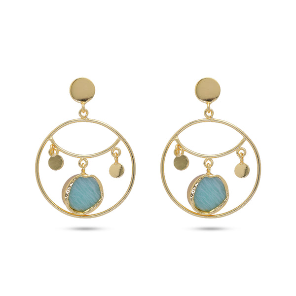 Aesthetic Green Stone Hoop Earrings: 18K Gold Plated