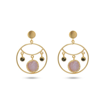 Pink Stone Hoop Earrings