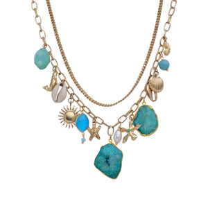 Beachy Charm Blue Natural Stone Necklace: 18K Gold Plated