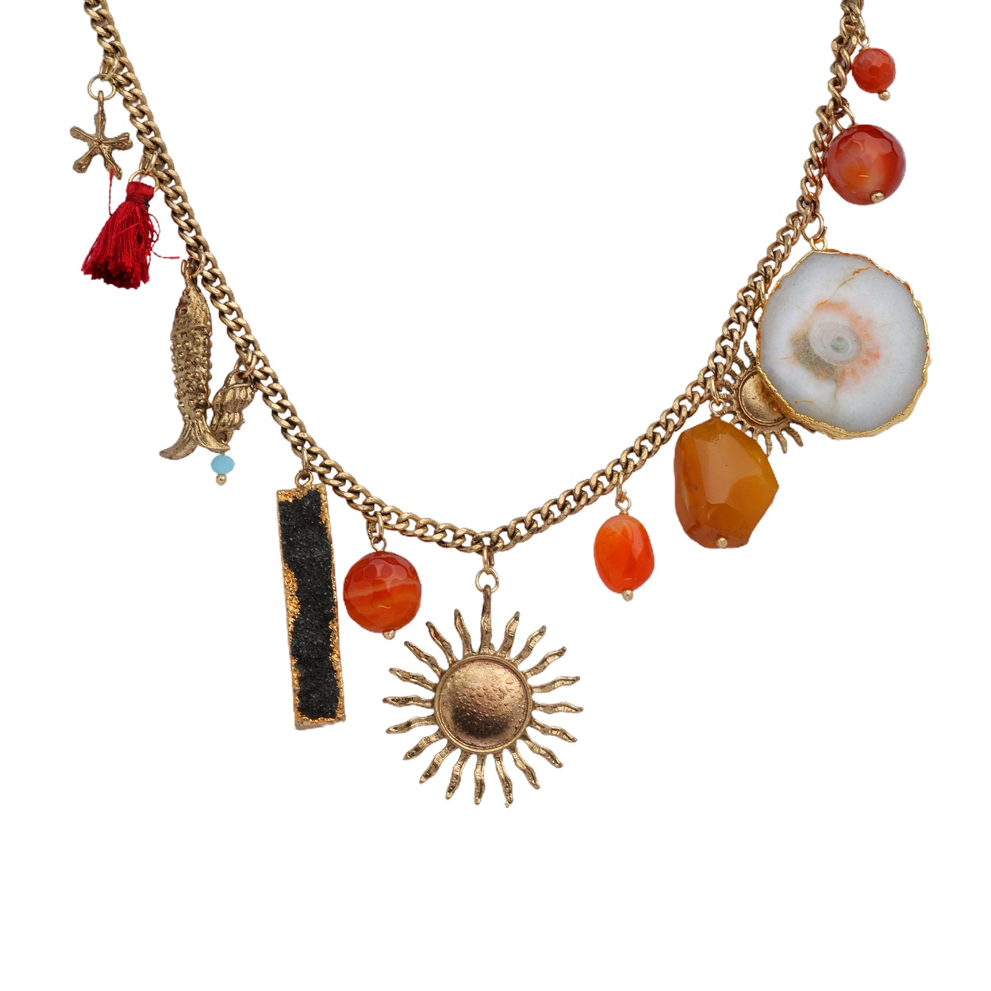 Resort Multi Coral Red Natural Stones Necklace