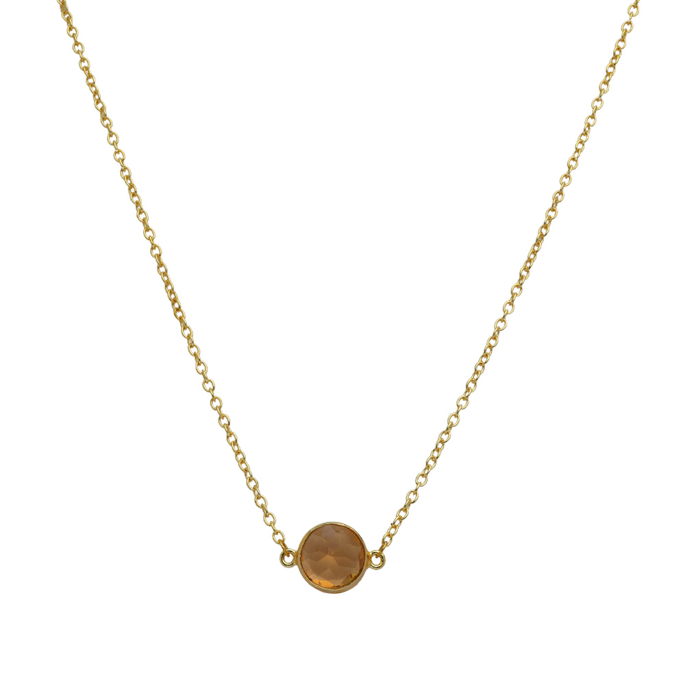 Small Orange Stone Chain Pendant: 18K Gold Plated