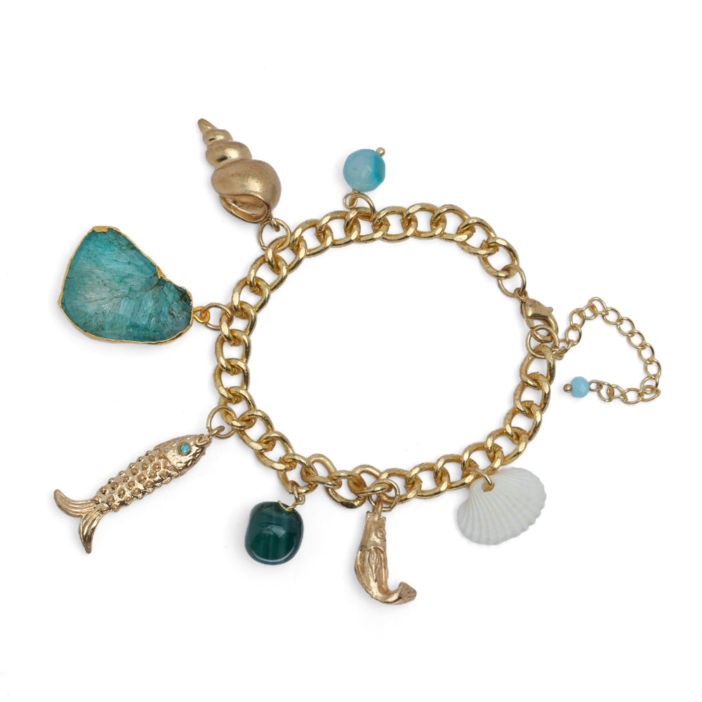 Blue Beachy Charm Bracelet: 18K Gold Plated