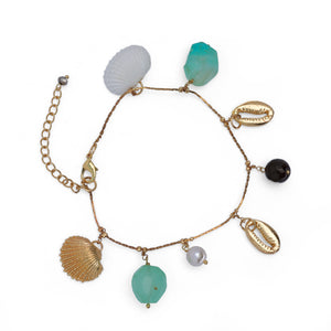 Blue & White Stone Charm Bracelet: 18K Gold Plated