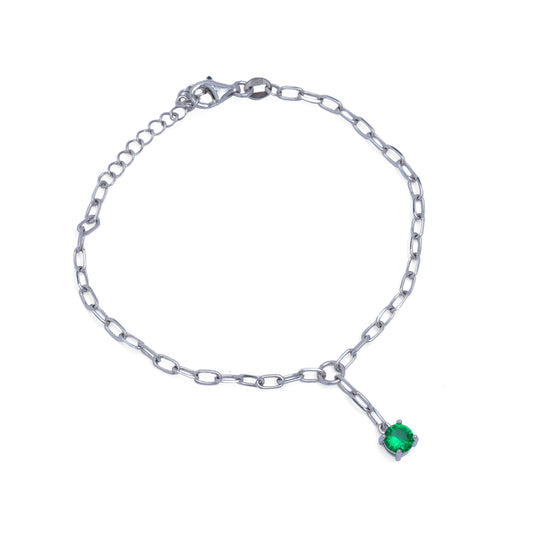 Modern Minimalist: Sterling Silver Chain Bracelet with Emerald Drop