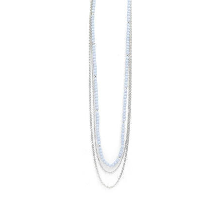 Layered Elegance: White Beaded & Silver Chain Necklace