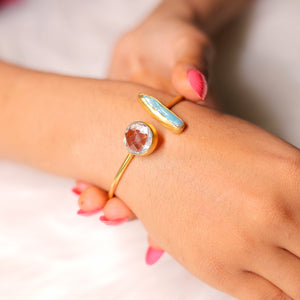 Semi Precious Cuff Bracelet: 18K Gold Plated