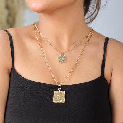 Square Textured Pendant Necklace