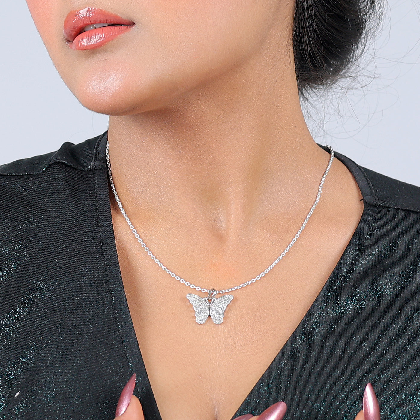 Grace in Flight: Sparkling Butterfly Pendant