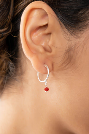 Sterling Silver Garnet Drop Hoops