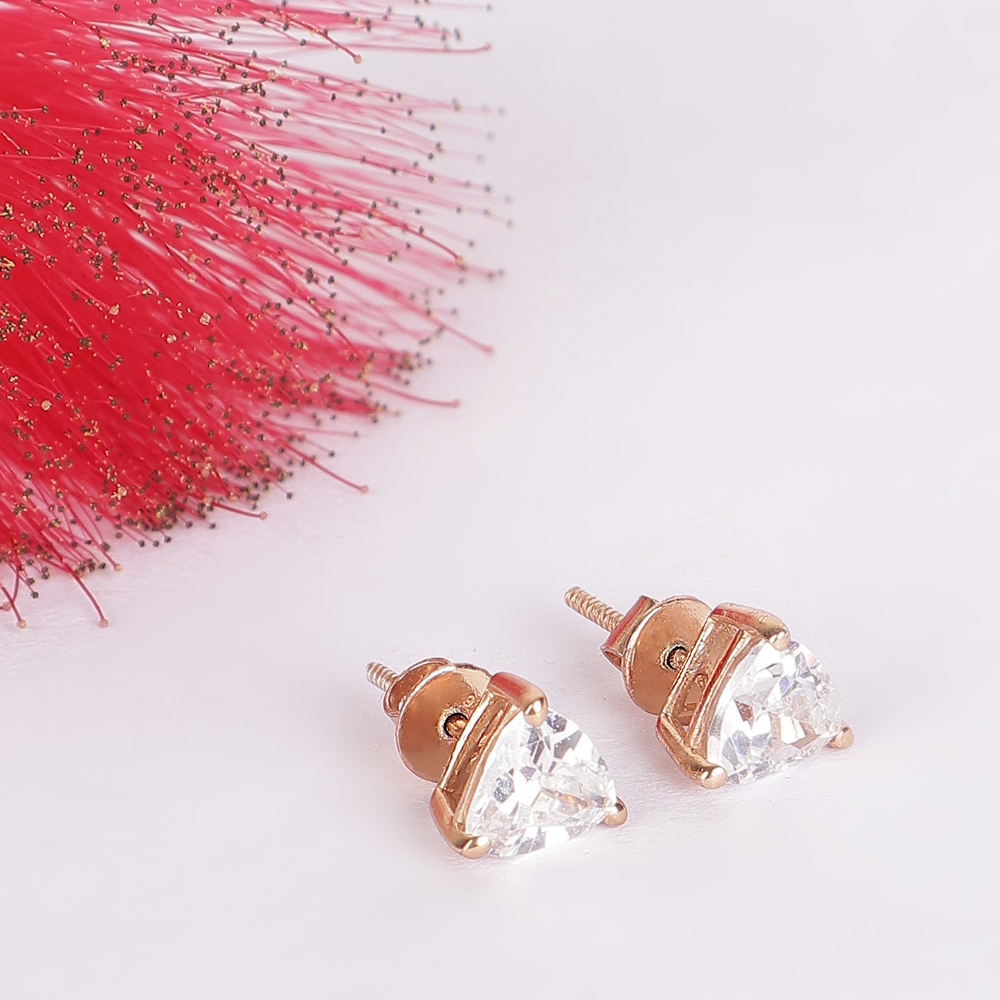 Trinity Brilliance: Rose Gold Triangle Crystal Studs