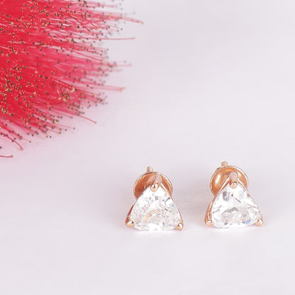 Trinity Brilliance: Rose Gold Triangle Crystal Studs