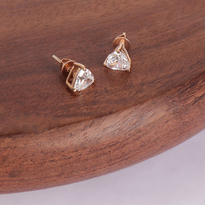 Trinity Brilliance: Rose Gold Triangle Crystal Studs