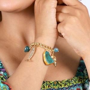 Blue Beachy Charm Bracelet: 18K Gold Plated