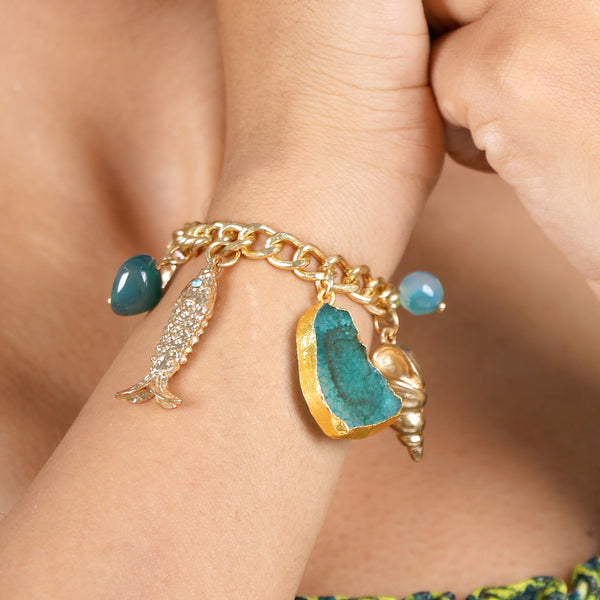 Blue Beachy Charm Bracelet: 18K Gold Plated