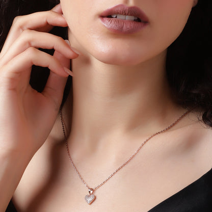 Rose Gold Heart Pavé Pendant Necklace