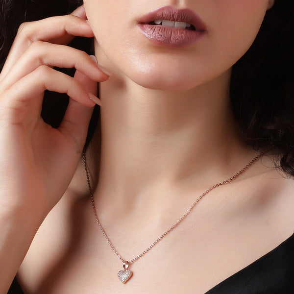 Rose Gold Heart Pavé Pendant Necklace