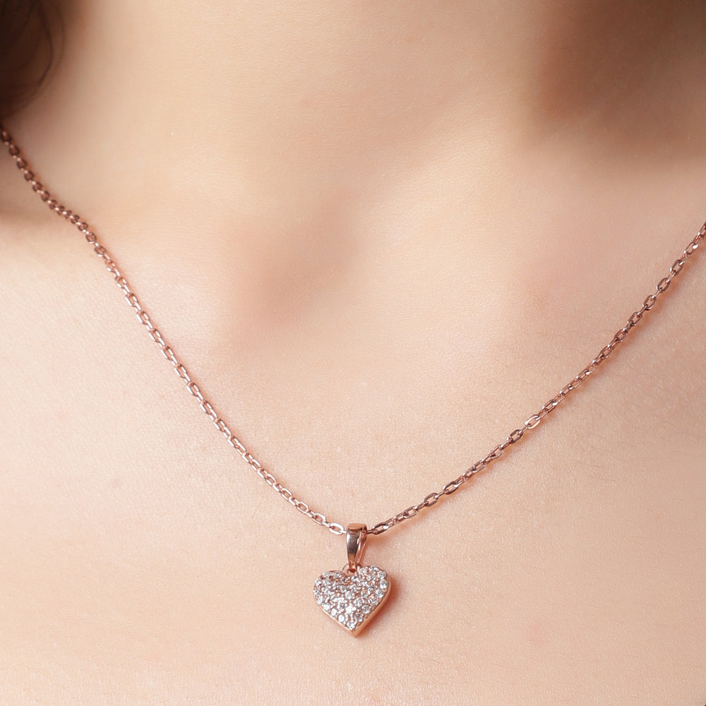 Rose Gold Heart Pavé Pendant Necklace