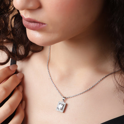 Royal Radiance: Crystal-Framed Silver Square Pendant