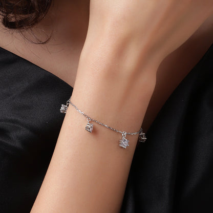 Starlit Symphony: Sterling Silver Crystal Charm Bracelet | Where Sophistication Meets Sparkle