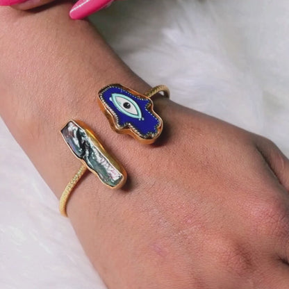 Hamsa Evil Eye Bracelet in Brass