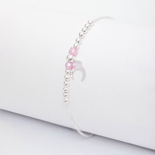 Moon Bracelet with Pink Stone