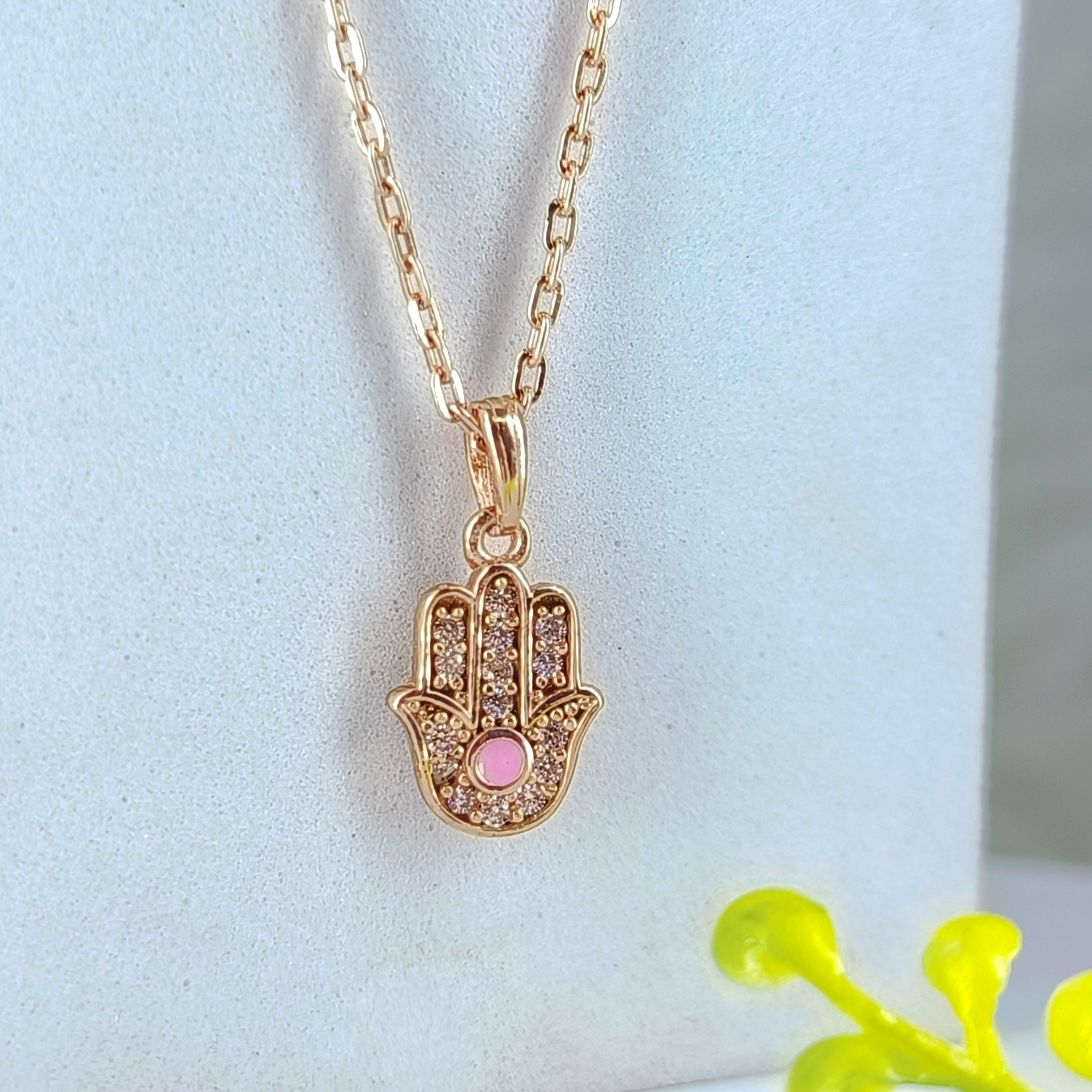 Hamsa Hand Diamond Rosegold Necklace